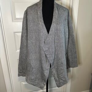 NWOT Coldwater‎ Creek Herringbone 100% Linen Blend Drape Front Jacket Blazer L